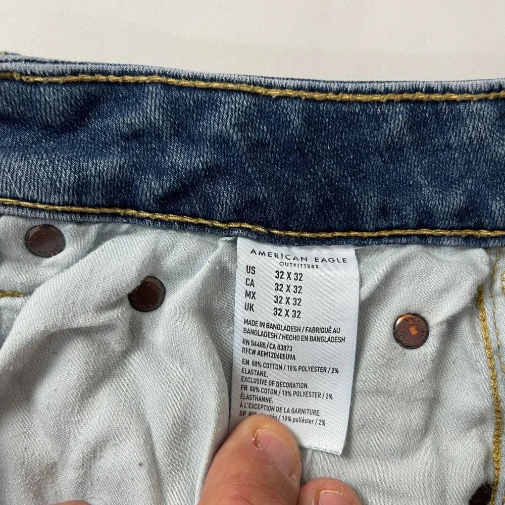 American Eagle Jeans Men 32x32 Blue Original Straight Medium Wash Whisker Grunge
